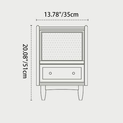 Traditional Vintage Rectangular Solid Wood Multi-Layer Board Solid Wood Genuine Rattan Nightstand 2-Drawer 4-Leg For Bedroom