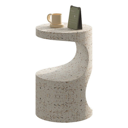 Modern Luxury Round Curved Iron Side Table 2-Tier Terrazzo Finish For Living Room