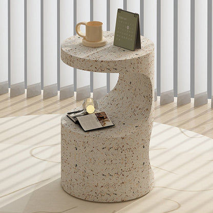 Modern Luxury Round Curved Iron Side Table 2-Tier Terrazzo Finish For Living Room