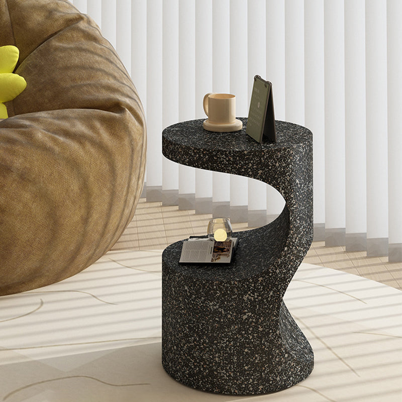 Modern Luxury Round Curved Iron Side Table 2-Tier Terrazzo Finish For Living Room