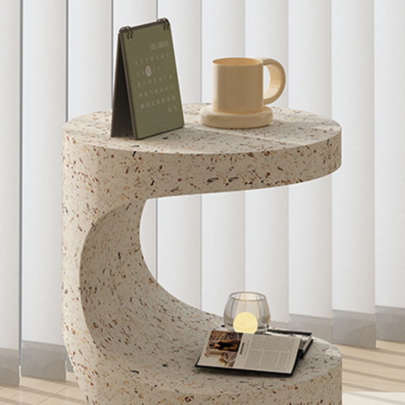 Modern Luxury Round Curved Iron Side Table 2-Tier Terrazzo Finish For Living Room