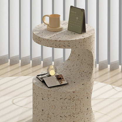 Modern Luxury Round Curved Iron Side Table 2-Tier Terrazzo Finish For Living Room