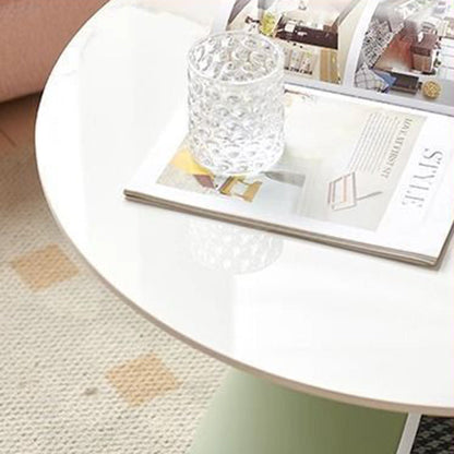 Modern Minimalist Round Stone Slab Iron Coffee Table 2-Tier For Living Room
