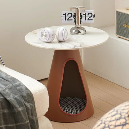 Modern Minimalist Round Stone Slab Iron Coffee Table 2-Tier For Living Room