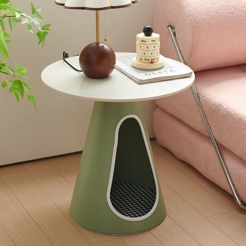 Modern Minimalist Round Stone Slab Iron Coffee Table 2-Tier For Living Room
