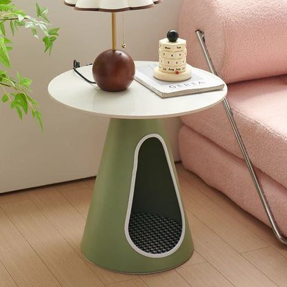 Modern Minimalist Round Stone Slab Iron Coffee Table 2-Tier For Living Room