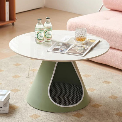 Modern Minimalist Round Stone Slab Iron Coffee Table 2-Tier For Living Room