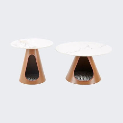 Modern Minimalist Round Stone Slab Iron Coffee Table 2-Tier For Living Room