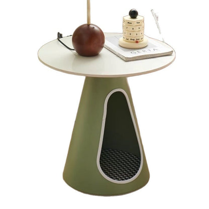 Modern Minimalist Round Stone Slab Iron Coffee Table 2-Tier For Living Room