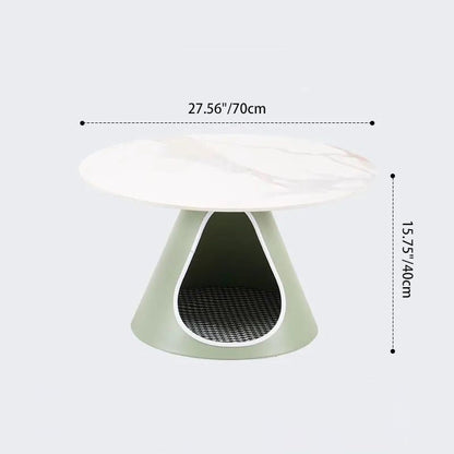 Modern Minimalist Round Stone Slab Iron Coffee Table 2-Tier For Living Room