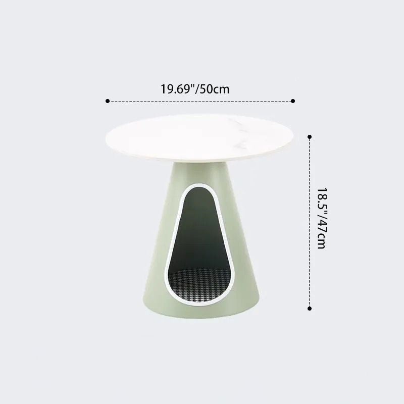Modern Minimalist Round Stone Slab Iron Coffee Table 2-Tier For Living Room