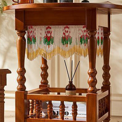 Traditional Vintage Round Solid Wood Multi-Layer Panel Solid Wood Side Table 2-Tier 4-Leg For Living Room