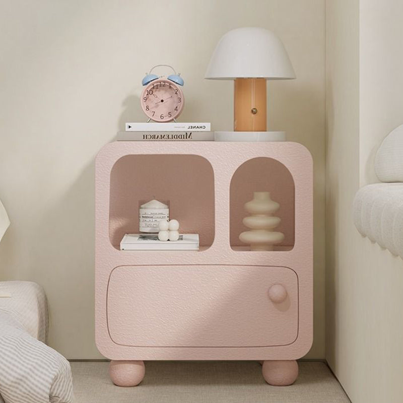 Modern Minimalist Rectangular Composite Board Nightstand 2-Cabinet 1-Drawer 4-Leg For Bedroom