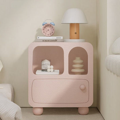 Modern Minimalist Rectangular Composite Board Nightstand 2-Cabinet 1-Drawer 4-Leg For Bedroom