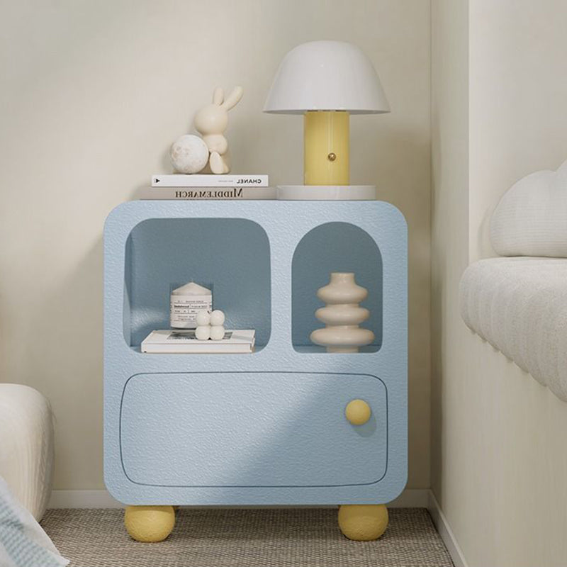 Modern Minimalist Rectangular Composite Board Nightstand 2-Cabinet 1-Drawer 4-Leg For Bedroom