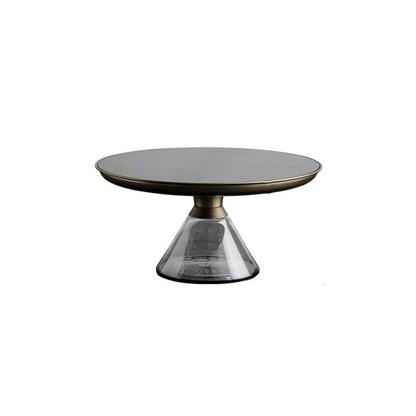 Modern Luxury Round Tempered Glass Metal Coffee Table Geometric Design For Living Room