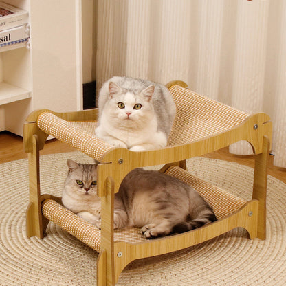 Modern Minimalist Curved Medium Density Fiberboard Hemp Padding Cat Tree 2-Tier For Living Room