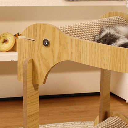 Modern Minimalist Curved Medium Density Fiberboard Hemp Padding Cat Tree 2-Tier For Living Room
