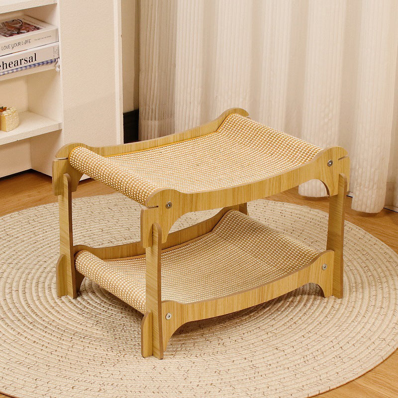 Modern Minimalist Curved Medium Density Fiberboard Hemp Padding Cat Tree 2-Tier For Living Room