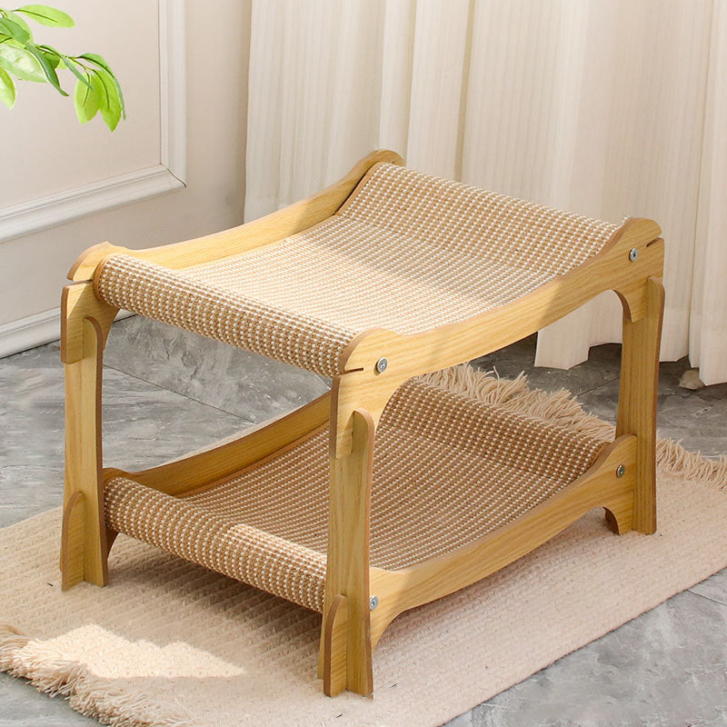 Modern Minimalist Curved Medium Density Fiberboard Hemp Padding Cat Tree 2-Tier For Living Room