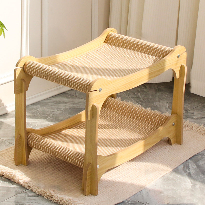 Modern Minimalist Curved Medium Density Fiberboard Hemp Padding Cat Tree 2-Tier For Living Room