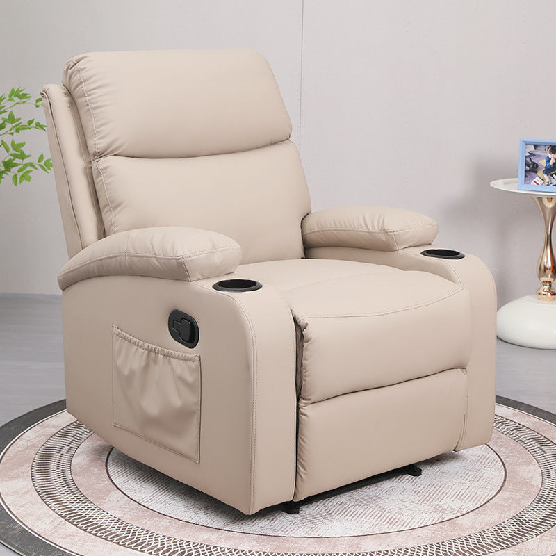 Modern Minimalist Curved Solid Wood Sponge Cat Scratch-Resistant Leather Accent Chair Backrest Armrest For Living Room