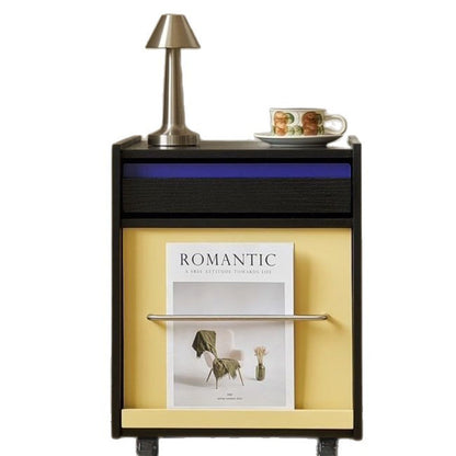 Traditional Vintage Rectangular Solid Wood Metal Nightstand 2-Drawer Movable For Bedroom