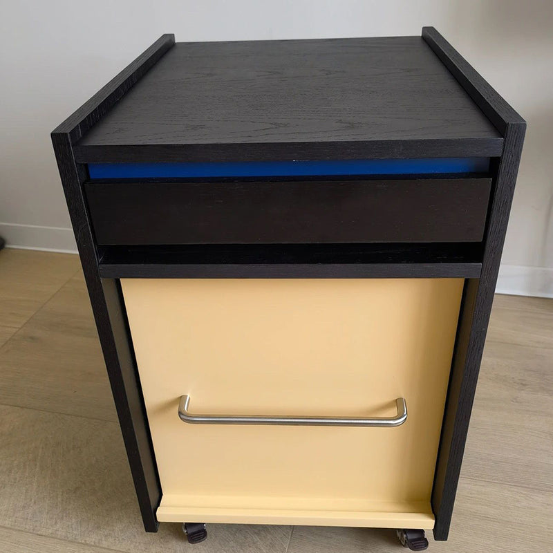 Traditional Vintage Rectangular Solid Wood Metal Nightstand 2-Drawer Movable For Bedroom