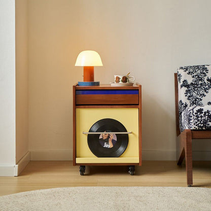 Traditional Vintage Rectangular Solid Wood Metal Nightstand 2-Drawer Movable For Bedroom