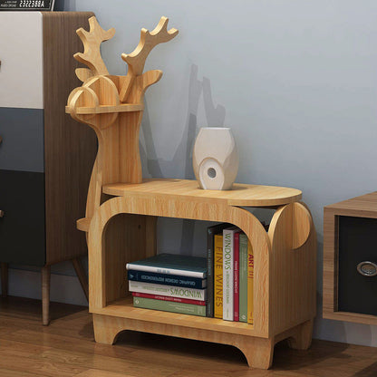 Modern Art Deco Reindeer-Shaped Solid Wood Multi-Layer Panel Bookshelves 2-Tier For Living Room