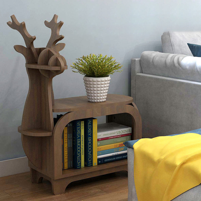 Modern Art Deco Reindeer-Shaped Solid Wood Multi-Layer Panel Bookshelves 2-Tier For Living Room