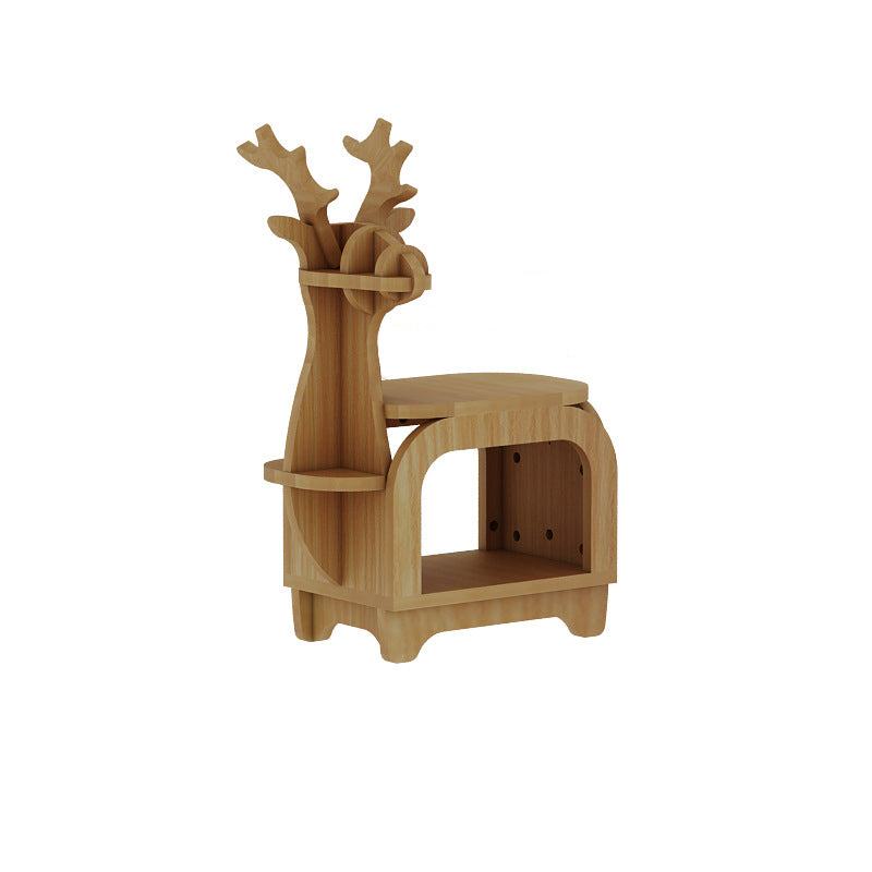 Modern Art Deco Reindeer-Shaped Solid Wood Multi-Layer Panel Bookshelves 2-Tier For Living Room