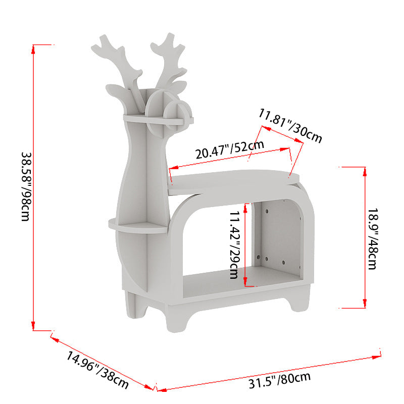 Modern Art Deco Reindeer-Shaped Solid Wood Multi-Layer Panel Bookshelves 2-Tier For Living Room
