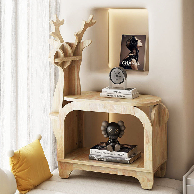 Modern Art Deco Reindeer-Shaped Solid Wood Multi-Layer Panel Bookshelves 2-Tier For Living Room