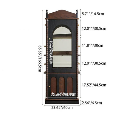 Traditional Vintage Rectangular Solid Wood Multi-Layer Panel Glass Bookshelves 3-Tier 1-Cabinet Rotatable For Living Room