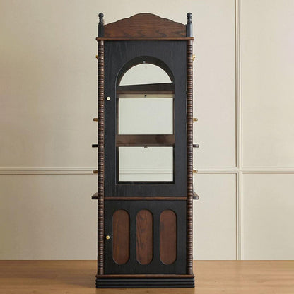 Traditional Vintage Rectangular Solid Wood Multi-Layer Panel Glass Bookshelves 3-Tier 1-Cabinet Rotatable For Living Room