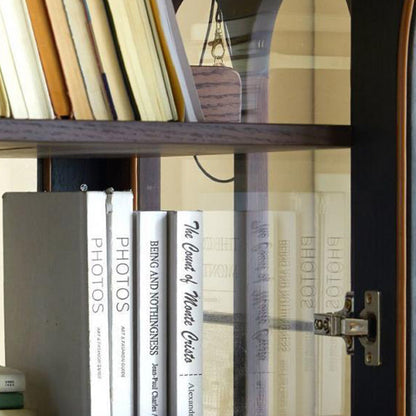 Traditional Vintage Rectangular Solid Wood Multi-Layer Panel Glass Bookshelves 3-Tier 1-Cabinet Rotatable For Living Room