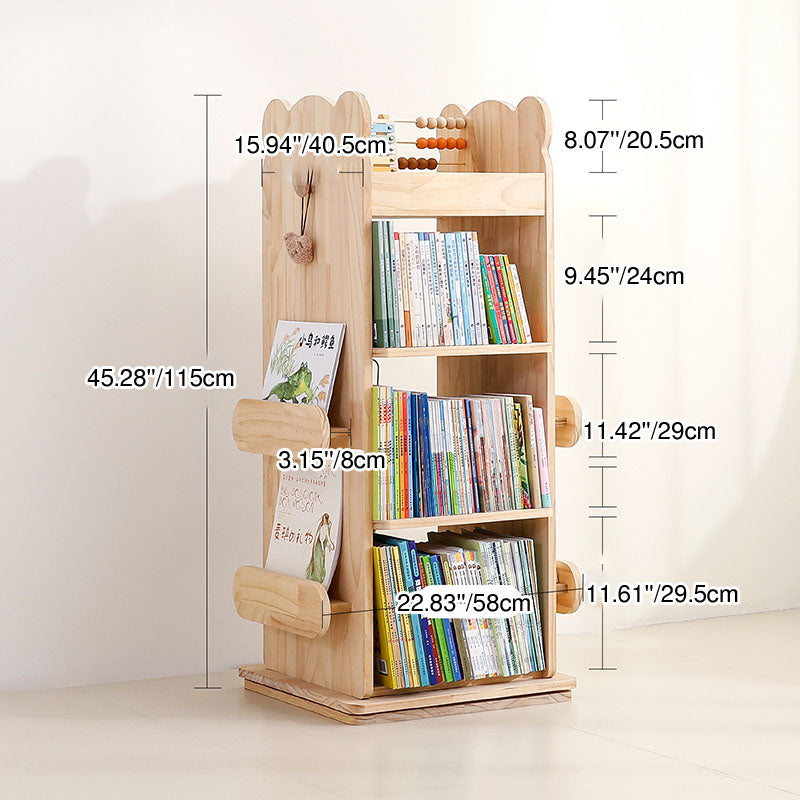 Modern Minimalist Rectangular Solid Wood Bookshelves 3/4-Tier Rotatable For Living Room