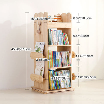 Modern Minimalist Rectangular Solid Wood Bookshelves 3/4-Tier Rotatable For Living Room