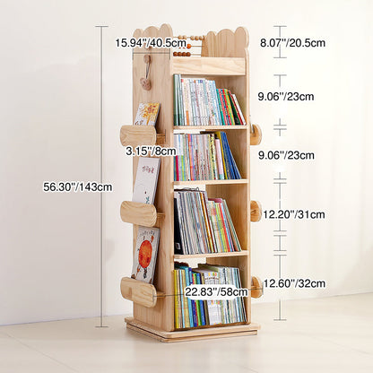 Modern Minimalist Rectangular Solid Wood Bookshelves 3/4-Tier Rotatable For Living Room