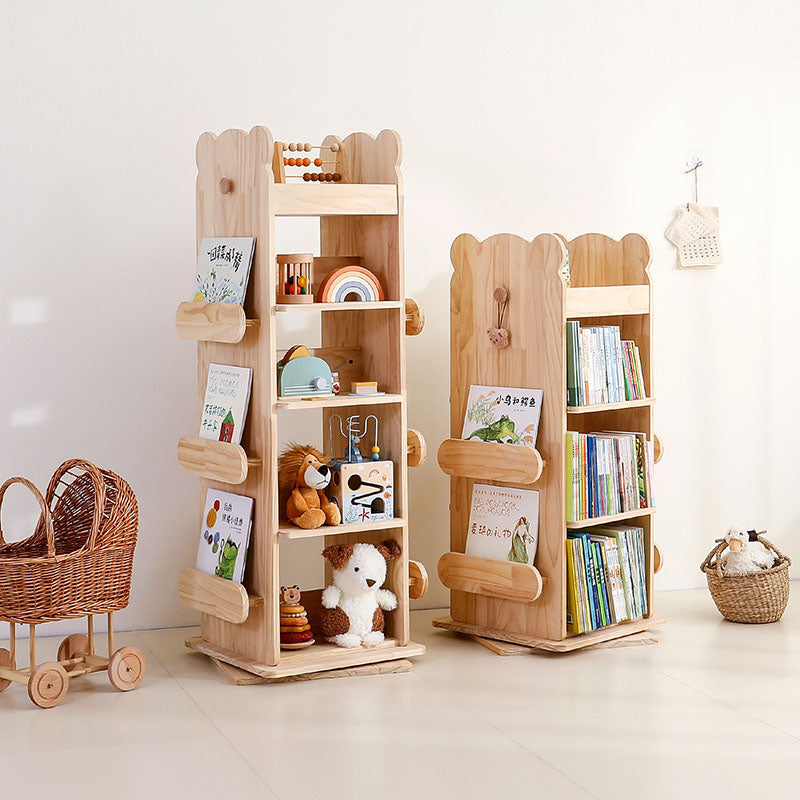 Modern Minimalist Rectangular Solid Wood Bookshelves 3/4-Tier Rotatable For Living Room