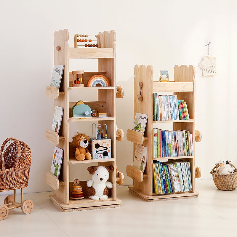 Modern Minimalist Rectangular Solid Wood Bookshelves 3/4-Tier Rotatable For Living Room