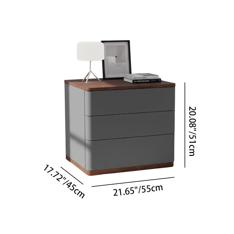 Modern Simplicity Rectangular Nightstand - Solid Wood Multi-layer Board, Premium Saddle Leather Upholstery, Refined Craftsmanship & Stable Support For Bedroom