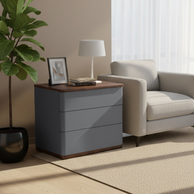Modern Simplicity Rectangular Nightstand - Solid Wood Multi-layer Board, Premium Saddle Leather Upholstery, Refined Craftsmanship & Stable Support For Bedroom