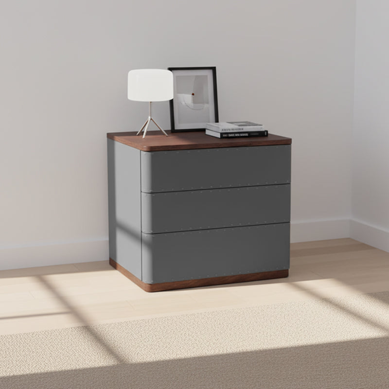 Modern Simplicity Rectangular Nightstand - Solid Wood Multi-layer Board, Premium Saddle Leather Upholstery, Refined Craftsmanship & Stable Support For Bedroom