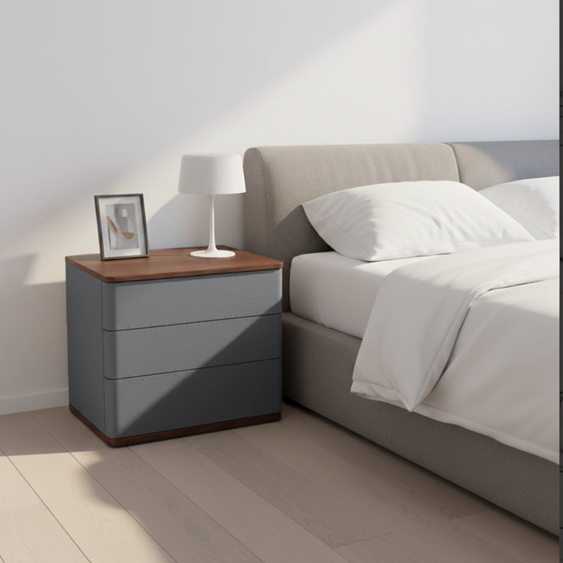 Modern Simplicity Rectangular Nightstand - Solid Wood Multi-layer Board, Premium Saddle Leather Upholstery, Refined Craftsmanship & Stable Support For Bedroom