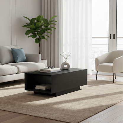Modern Minimalist Rectangular Coffee Table - MDF: Layered Storage, Stable Support, Multi-Scenario Use & Scratch-Resistant For Living Room