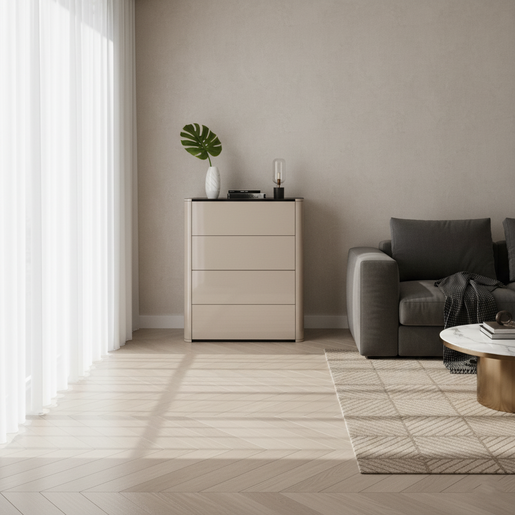 Modern Minimalist Rectangular Storage Cabinet - MDF: Stable Structure, Smooth Drawers, Easy-Clean Surface & Space-Saving Vertical Design For Living Room & Bedroom