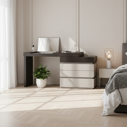 Modern Minimalist Rectangular Makeup Vanity - Multi-layer Solid Wood Board: Sturdy Load-Bearing, Eco-Friendly, Natural Clear Grain, Efficient Classified Storage, Space-Saving & Easy-Clean Surface For Living Room & Bedroom