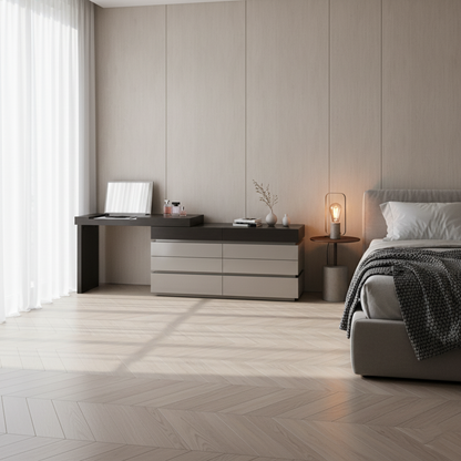 Modern Minimalist Rectangular Makeup Vanity - Multi-layer Solid Wood Board: Sturdy Load-Bearing, Eco-Friendly, Natural Clear Grain, Efficient Classified Storage, Space-Saving & Easy-Clean Surface For Living Room & Bedroom